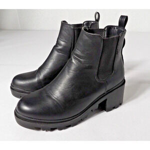 Catherine Malandrino Sz 7.5 Platform Heel Boot Black Pull On Blocky Chunky Y2K